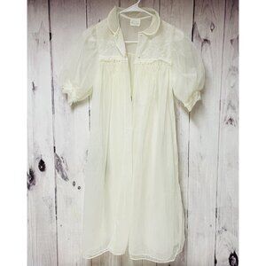 Miss Siren Sheer Peignoir Robe Chiffon White Floral Embroidery Petite Vintage